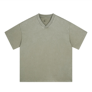 เสื้อยืดวินเทจสไตล์ลำลอง คอวี เรียบง่าย ทรงหลวม ระบายอากาศได้ดี ผ้าบาติก ซักแล้ว น้ำหนัก 250 กรัม ผ้าฝ้ายแท้ แขนสั้น สำหรับวัยรุ่น - Product Image 1
