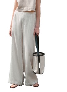 Women Linen Wide Leg Pants High <b>Elastic</b> Waist Loose Full Length Solid Color Minimalist Summer Breathable Woven Trousers - Product Image 4
