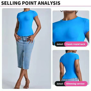 T-shirt de sport compressif pour femme, coupe ajustée, col rond, écologique, respirant, extensible dans quatre directions, antibactérien - Product Image 6