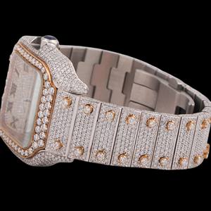 Attractive Design Round Case Glass Hidden Clasp Full Moissanite Diamond Two Tone Fashion Quartz Movement Party Wear <b>Watch</b> - Product Image 1