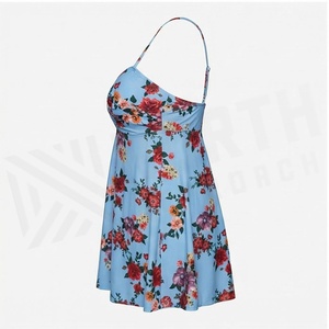 Ensemble de yoga 2 pièces imprimé papillon bleu avec finition dorée, body à col en V profond et jupe portefeuille longueur genou - Product Image 1