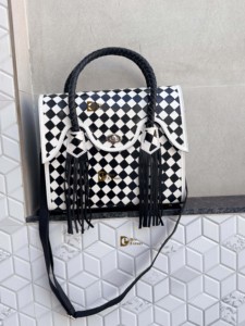 New Designer Hand Tooled Leather Fringe Checkered Pattern Genuine Leather Handbag Big Size <b>Shoulder</b> <b>Strap</b> For Women Daily Use - Product Image 5