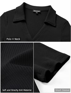 Women's <b>Black</b> Short Sleeve <b>Polo</b> Shirt Solid Color Breathable Knitted Casual Sport <b>Top</b> - Product Image 5