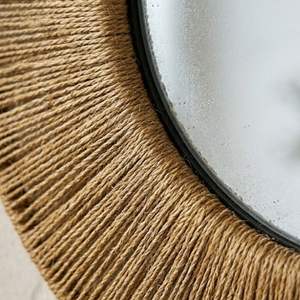 Miroir mural en jonc de mer naturel tissé à la main – Grand miroir rond décoratif style bohème côtier - Product Image 4