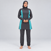 Ensemble Burkini Modeste 3 Pièces pour Femmes, avec Capuche, Dentelle, Imperméable, Respirant, Couleur Noire Unie