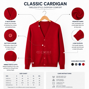 Suéter Cárdigan Rojo Bordado Personalizado con Logotipo de Hermandad Universitaria Cosh International, Acrílico, Invierno, Ecológico - Product Image 6