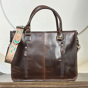 New Wholesale 2025 Factory Fashion Large Capacity Floral Pattern Hand <b>Tooled</b> Genuine Cowhide <b>Leather</b> Tassel Tote Bag with Zipper - Product Image 5