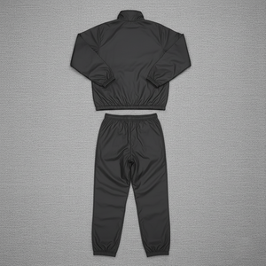 Men's Black Cotton Fleece Breathable Tracksuit Set Solid Color Sporty Style Stand Collar Full <b>Zip</b> Jacket Jogger Pants Winter - Product Image 2