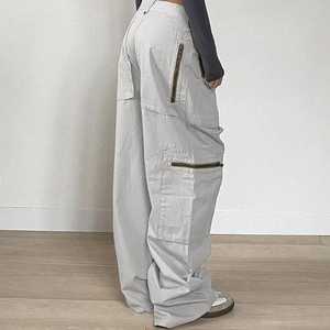 High <b>Waist</b> Plus Size Women's Cargo Pants Full Length Loose Fit Solid Color Cotton Casual <b>Elastic</b> <b>Waist</b> Style - Product Image 2