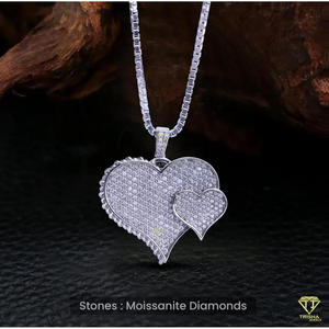 Fully Iced <b>Heart</b> <b>Shape</b> Pendant Necklace In Sterling Silver With Moissanite Diamonds Urban Hip Hop Jewelry - Product Image 4