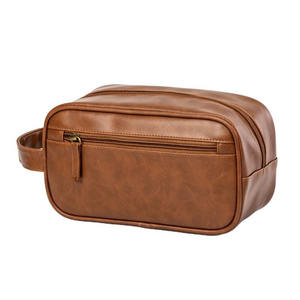 Sac de toilette de luxe en cuir PU pour hommes, trousse de rasage et de maquillage de voyage personnalisée en gros - Product Image 1