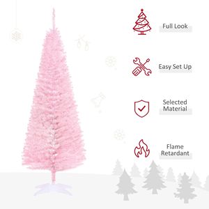 Albero di Natale Artificiale Sottile Rosa da 210 cm con 294 Punte Realistiche e Supporto in Plastica per Decorazioni - Product Image 4