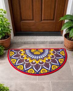 Alfombra de entrada bohemia de medio círculo con patrón de medallón azul y amarillo, antideslizante para exteriores con base de goma - Product Image 5