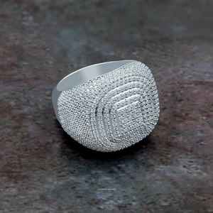 Moissanite Round Diamond Hip Hop Cocktail <b>Ring</b> 925 Sterling <b>Silver</b> Bustdown For <b>Mens</b> Anniversary Party Gift For Friends - Product Image 3