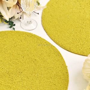 Yellow Beaded Placemat <b>Round</b> Handmade Dining <b>Table</b> <b>Mat</b> Charger Plate Kitchen Decor Wedding Party <b>Table</b> Setting - Product Image 3