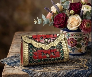 Handcrafted <b>Silver</b>-Plated Rectangle Mosaic <b>Clutch</b> Purse Sling Bag Thanksgiving Gift Chip Stone Metal True Testament F S - Product Image 1