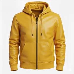 Sweat à capuche en cuir véritable avec poche avant et fermeture à capuche pour homme, style vintage uni, idéal pour l'hiver, vêtement d'extérieur haut de gamme - Product Image 5