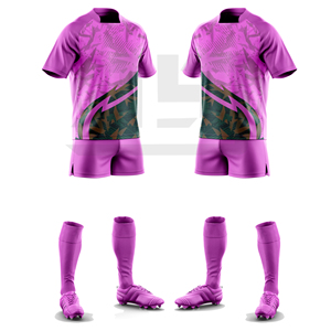 Ensemble de maillot et short de rugby personnalisé avec nom d'équipe imprimé, col en V, haute performance, tissu respirant et antibactérien pour les tournois - Product Image 2