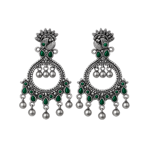 Pendientes Colgantes Plateados de Plata Antigua de Calidad de Exportación con Piedra Verde Corte Esmeralda para Mujer, Joyería de Boda, Envío Rápido, Stock Disponible - Product Image 6