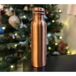Satin <b>Brushed</b> Copper Luxury Water <b>Bottle</b> Slim Leakproof Handcrafted Reusable Eco-Friendly Drinking <b>Bottle</b> with Copper Cap - Product Image 1
