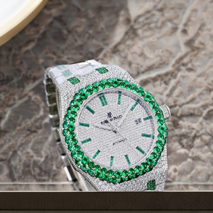 Reloj Moissanite de movimiento de cuarzo de diamante helado de esqueleto azul de lujo para hombres exquisito Bling completo - Product Image 1