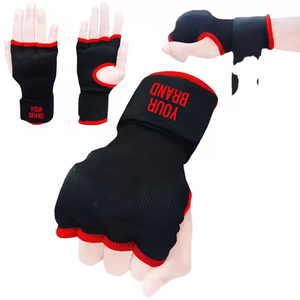 <b>Black</b> Red Leather Boxing Inner Gloves Open Finger Padded Hand <b>Wraps</b> with Wrist Support Safety Custom Logo Training Gear - Product Image 1