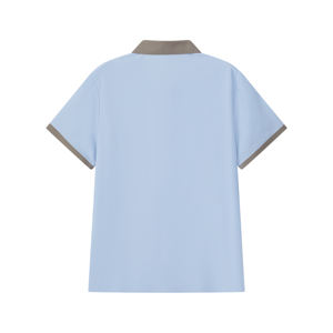 เสื้อโปโลแขนสั้นสีฟ้าอ่อนสำหรับผู้ชาย สีพื้น ผ้าทอ ทรงปกติ ปกติดกระดุม สไตล์ลำลอง - Product Image 1