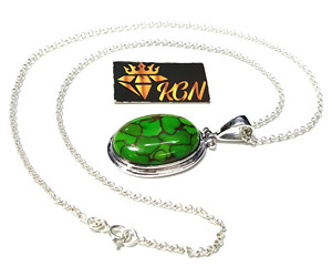 Collar con Colgante Ovalado de Turquesa Verde Natural con Engaste de Bisel, Plata de Ley 925 Sólida, Joyería Hecha a Mano, Certificado KGN - Product Image 6