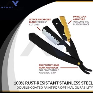 Black Gold Stainless Steel Professional Straight Edge Swing Lock Razor 1 <strong>point</strong> 5mm Compatible Barber <strong>Shaving</strong> Tool for Face Groom - Product Image 3