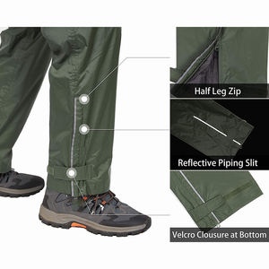 Pantalones de Senderismo para Hombre, Color Verde Oliva, Impermeables, Resistentes al Viento, con Bloques de Color, Cintura Elástica, Bolsillos Laterales con Cremallera, Estilo Deportivo para Exteriores - Product Image 4