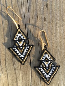 Black White Gold Tone Beaded Drop <b>Earrings</b> Geometric Triangle <b>Dangle</b> Jewelry Bohemian Style for Women - Product Image 6