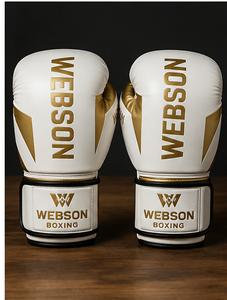 Webson <b>Boxing</b> <b>Gloves</b> <b>White</b> Gold Foil Print for Closure PU Leather Adult Breathable Waterproof Lightweight Full Finger - Product Image 1