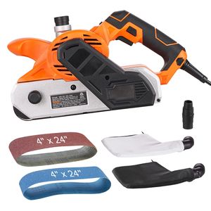 Potente Levigatrice a Nastro da 10 AMP 4'' x 24'' 6 Velocità 274-480 m/min con Aspirazione 2:1 per Lavorazione del Legno - Product Image 1