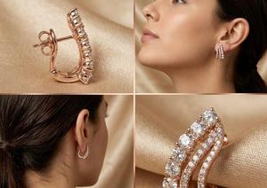 Pendientes de Oro Rosa de 9KT con Diamantes en Forma de Pera para Mujer, Diseño Moderno con Pavé Cruzado - Product Image 3
