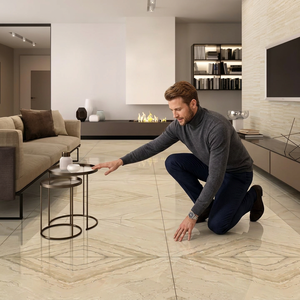 Carreaux de porcelaine polie effet bois beige 2x4 pieds, finition brillante 8,5 mm, modernes, adhésifs, pour extérieur - Product Image 5
