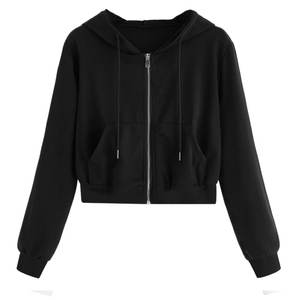 Sudadera blanca de cuello redondo para mujer, informal, lisa, con cremallera, manga larga, estilo crop top, con bolsillo, insignia y lentejuelas, de lona, para primavera - Product Image 2