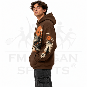 Sudadera con Capucha Oversize para Hombre, Tejido Waffle, Estampado Gráfico Atardecer en la Montaña, Hombros Caídos, Estilo Urbano - Product Image 3