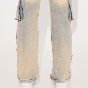 Pantalon en jean avec passants pour ceinture, jean bleu clair délavé, coupe confortable à la taille, design inspiré des tendances, poches latérales fonctionnelles - Product Image 6