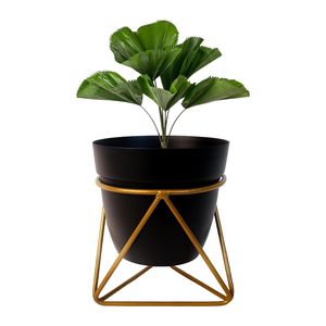 Pot de fleurs en métal noir avec support en fer, porte-plantes surélevé moderne pour la décoration intérieure contemporaine, aménagement de jardin intérieur - Product Image 4
