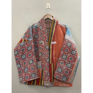 Handmade 100% Cotton Patchwork kantha <b>Kimono</b> <b>Jacket</b> Full Sleeve Shawl Collar Eco-Friendly Women's Wear <b>jacket</b> - Product Image 3