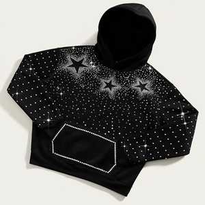 Sweat-shirts à capuche 100 % coton pour hommes, entièrement ornés de cristaux, style streetwear, fabrication OEM sur mesure, usine de vêtements. - Product Image 1
