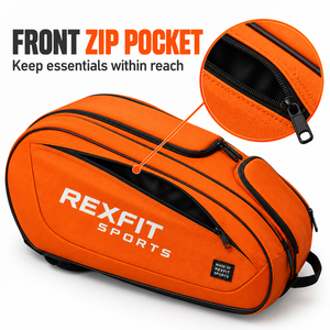 Sac de raquette de squash en orange vif avec panneau avant imprimé personnalisé, plusieurs poches zippées et transport facile pour l'entraînement - Product Image 5