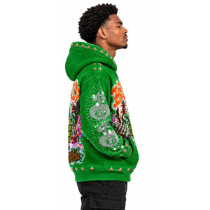 Sweat à capuche vert pour homme de marque, imprimé Money Pressure, style Hip Hop, coupe oversize, vêtement d'hiver, design imprimé par sublimation - Product Image 4