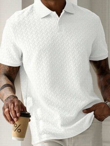 Chemise Homme Tricotée à Manches Courtes avec Logo Personnalisé sur le Devant, Texture Unie, Col Golf, Polyester/Coton, Séchage Rapide - Product Image 2