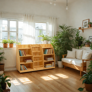 Extra large 4-tier bookshelf American pine plywood <b>solid</b> <b>wood</b> Vietnam factory best price Living room furniture - Product Image 2