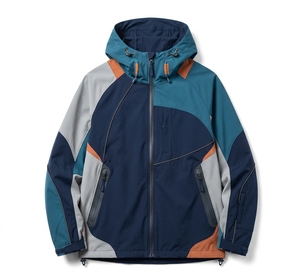 Veste coupe-vent à capuche pour homme, color-block, style sportif, fermeture éclair, pour l'automne, en polyester, coupe classique - Product Image 1