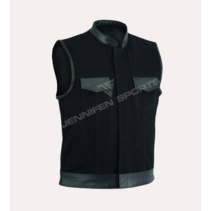 Customizable Motorcycle Canvas Fabric&Leather <b>Vest</b> Back Protector Men's Leather <b>Vest</b> & Made To Measure Biker Apparel - Product Image 1