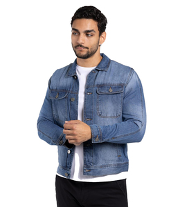 Unisex Fashionable Vintage Style <b>Denim</b> <b>Jackets</b> Solid Pattern Chest Pockets Unisex <b>Denim</b> Pullover With OEM ODM Services - Product Image 1