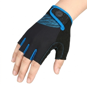 Gants de cyclisme mi-doigts antidérapants noirs et bleus avec design aile, en polyester, fermeture auto-agrippante, unisexe, pour l'extérieur, usage estival - Product Image 3