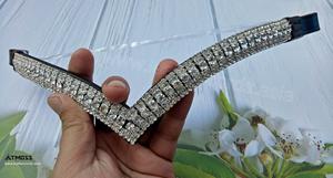 Fronture de luxe en cuir pour cheval, ornée de cristaux en V et de strass multi-rangs, pour bride et équipement d'équitation - Product Image 3